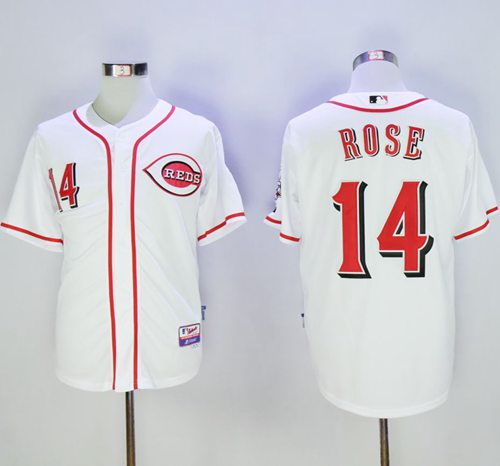 Reds #14 Pete Rose White Cool Base Stitched MLB Jersey - Click Image to Close